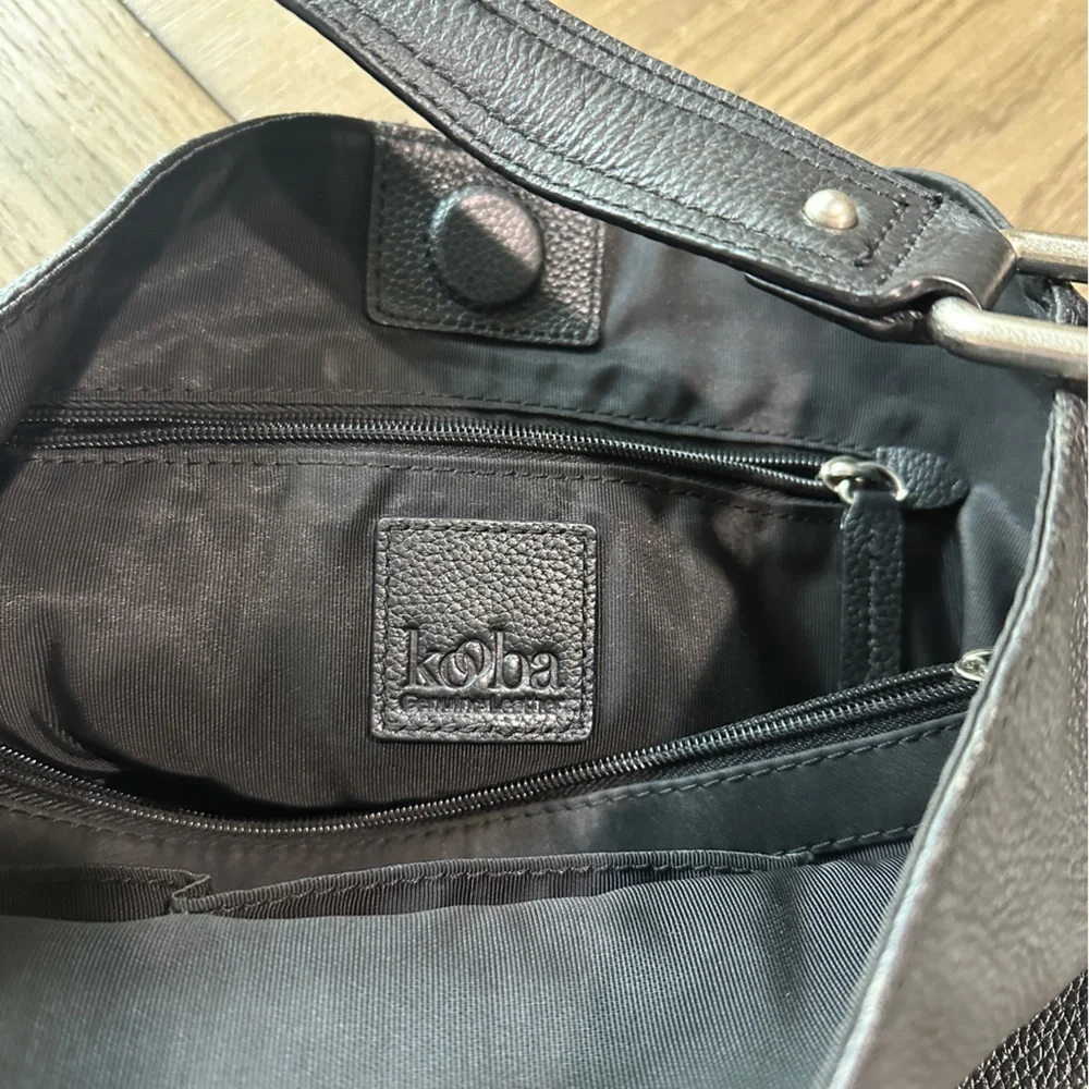 KOOBA Black Pebbled Leather Tote Boho Shoulder Handbag Purse - Picture 8 of 11